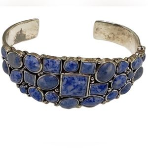 Vintage Sterling Silver Lapis Stone Cuff Bracelet